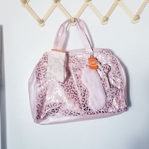 NWT WONDER NATION GIRL'S LEOPARD KITTY PINK WEEKENDER DUFFLE BAG 5-PIECE SET